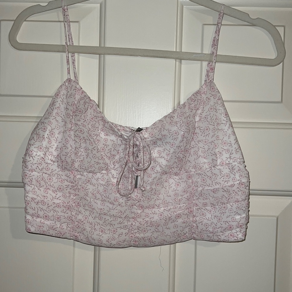 Pink and white flowered crop top